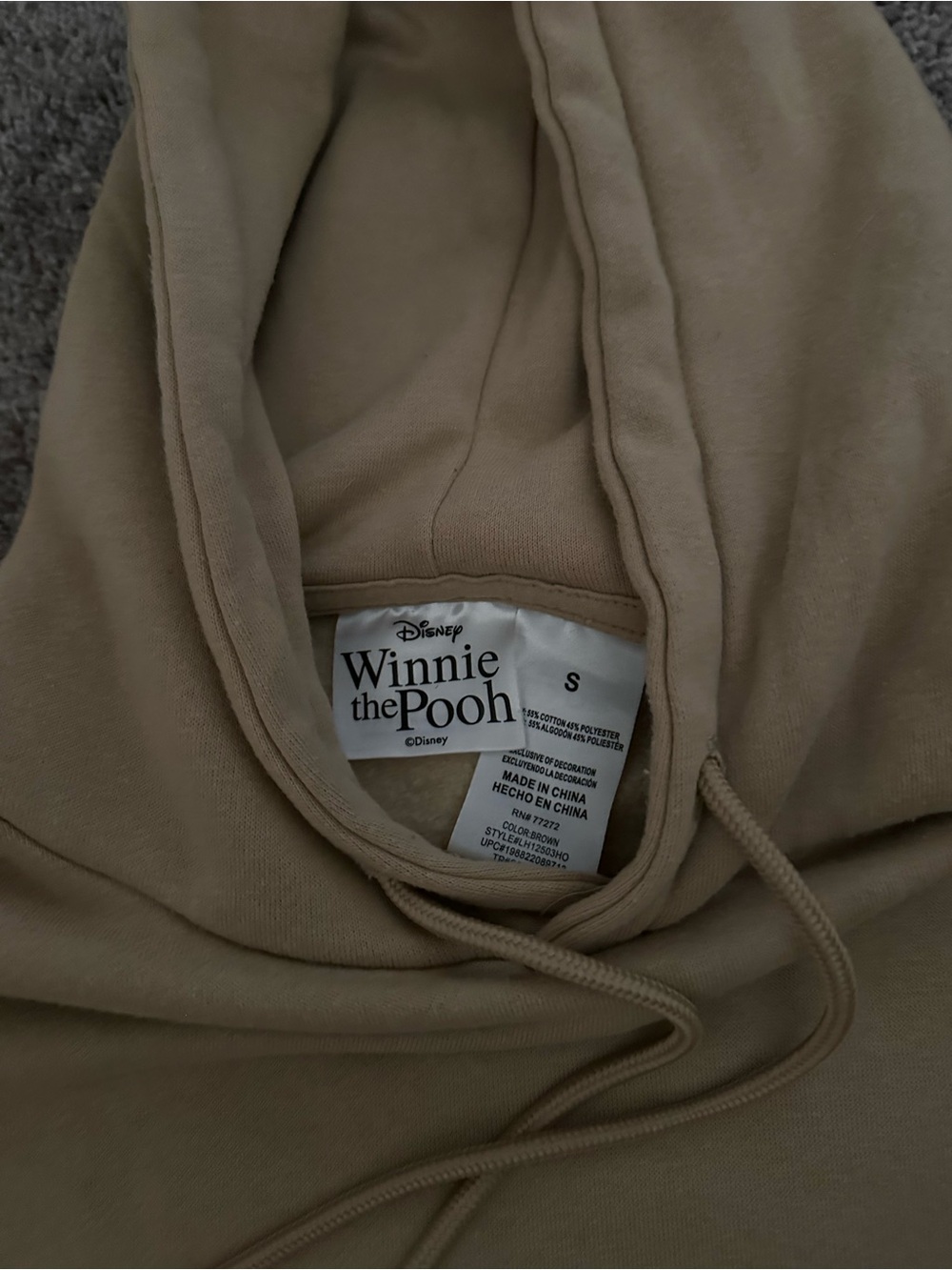 Winnie the Pooh Beige Pullover Hoodie Size Small 0547 - Picture 2 of 2